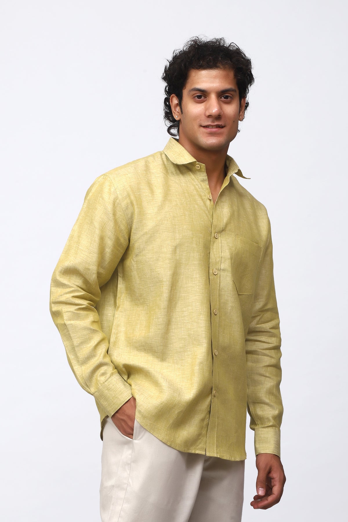 Bluebird Men's 100% Lemon Linen Shirt