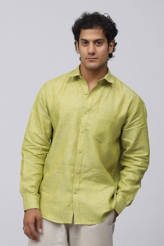 Bluebird Men's 100% Green Linen Shirt