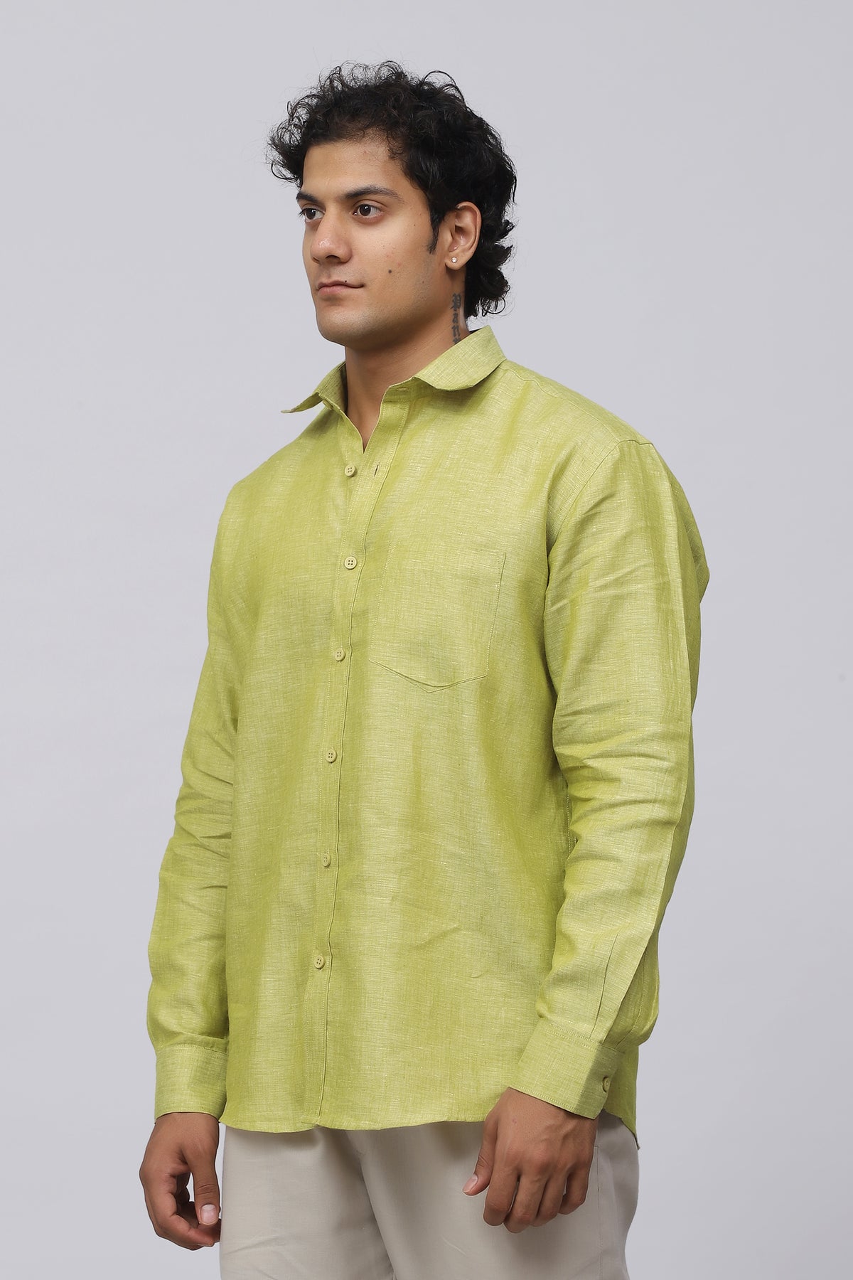Bluebird Men's 100% Green Linen Shirt