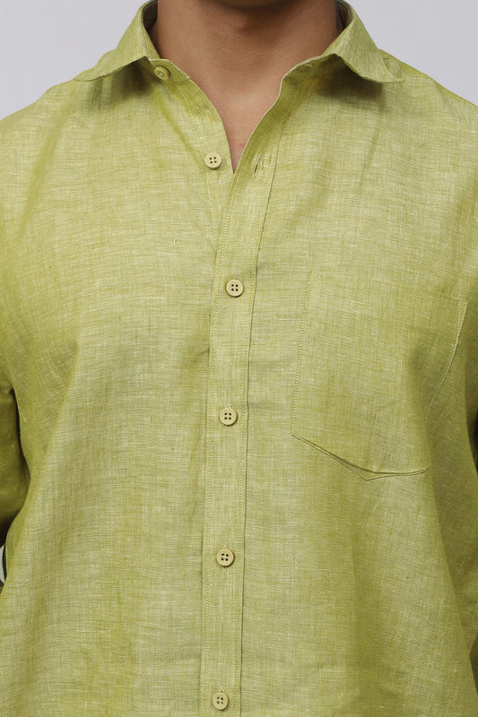 Bluebird Men's 100% Green Linen Shirt