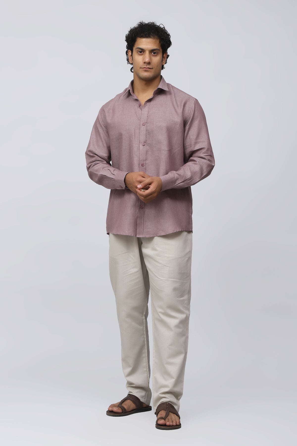Bluebird Men's 100% Purple Linen Shirt