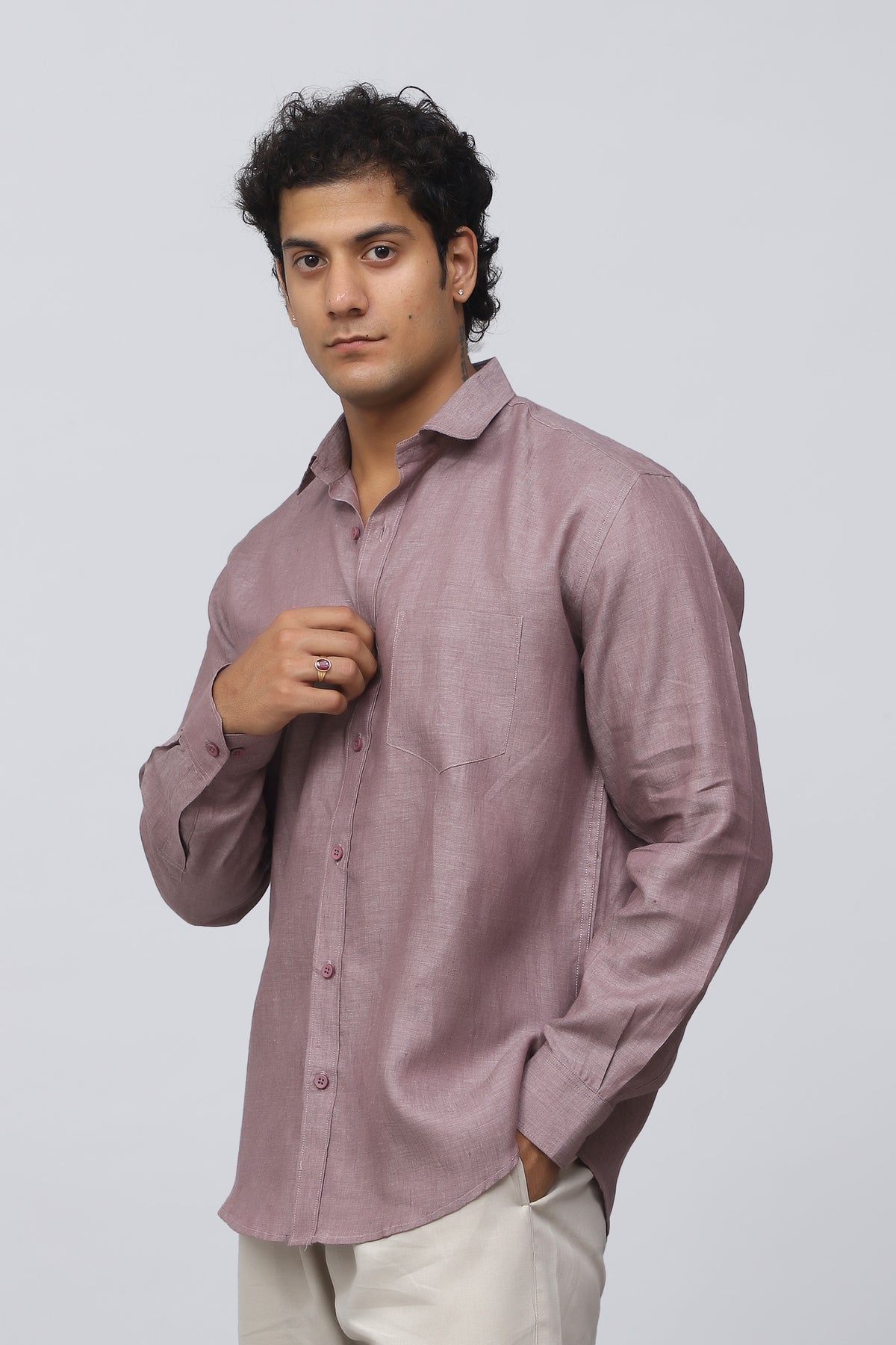 Bluebird Men's 100% Purple Linen Shirt