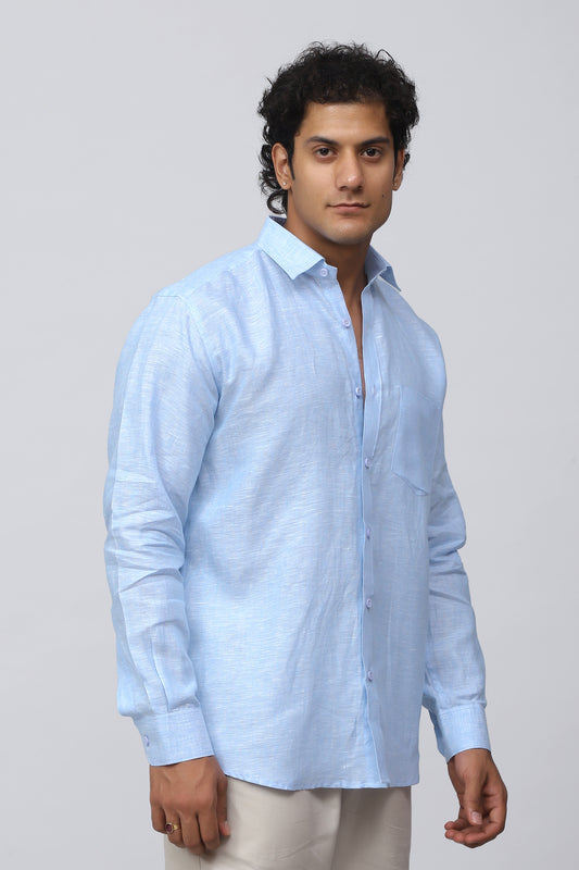 Bluebird Men's 100% Sky Blue Linen Shirt