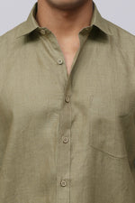 Bluebird Men's 100% Brown Linen Shirt
