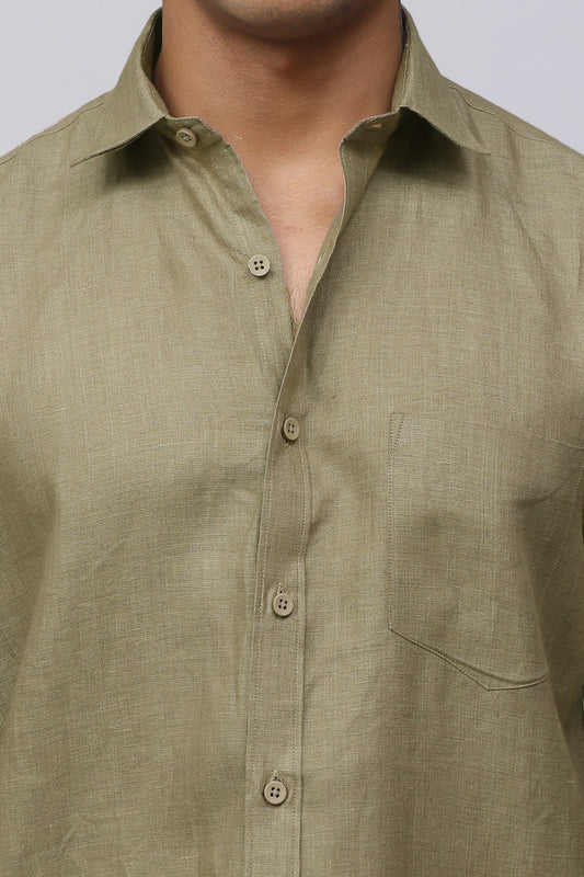 Bluebird Men's 100% Brown Linen Shirt