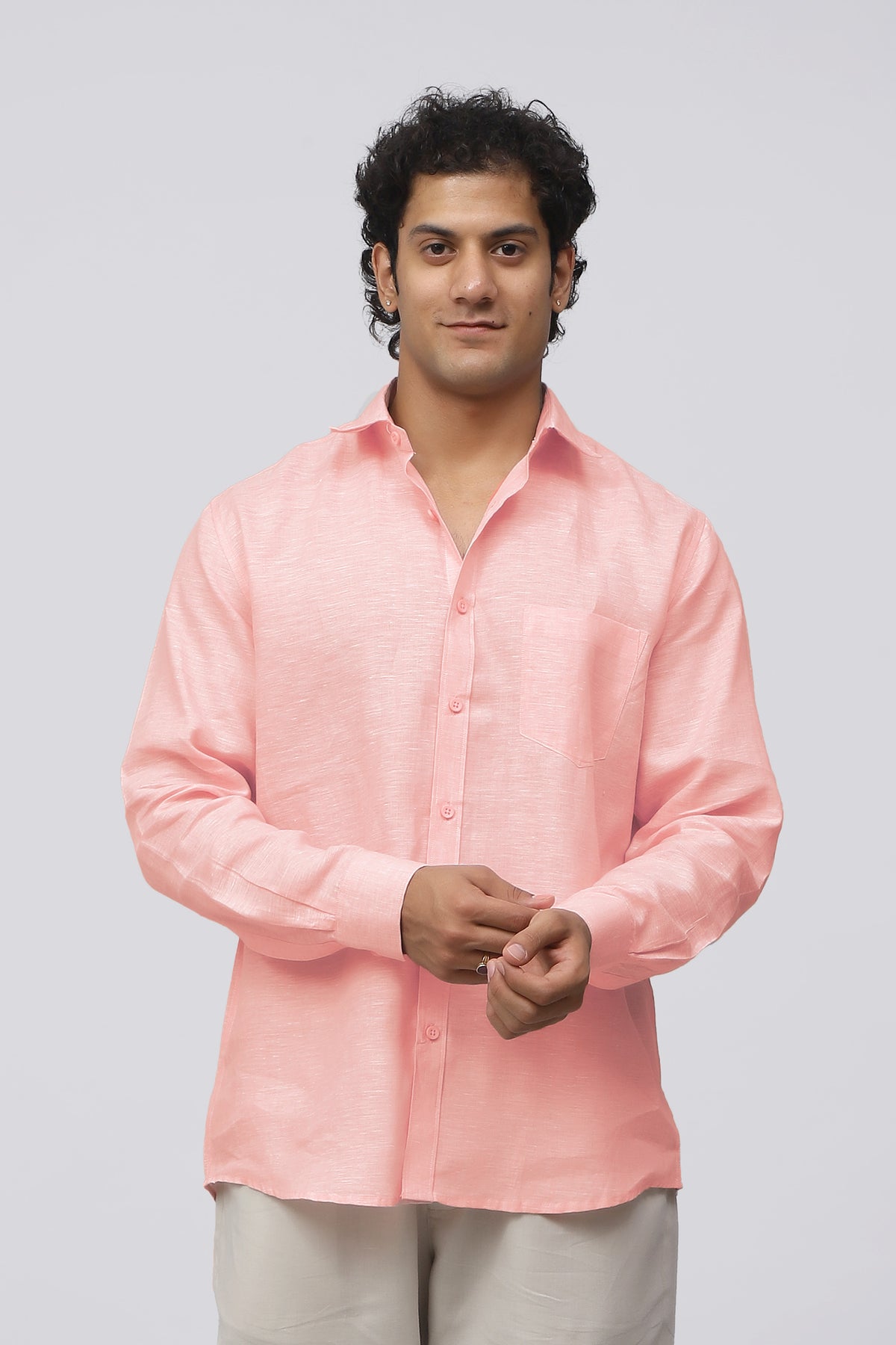 Bluebird Men's 100% Pink Linen Shirt