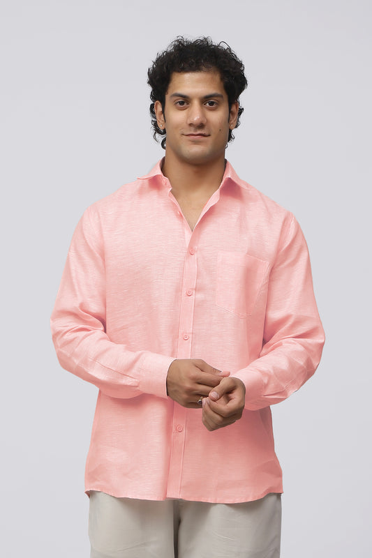 Bluebird Men's 100% Pink Linen Shirt