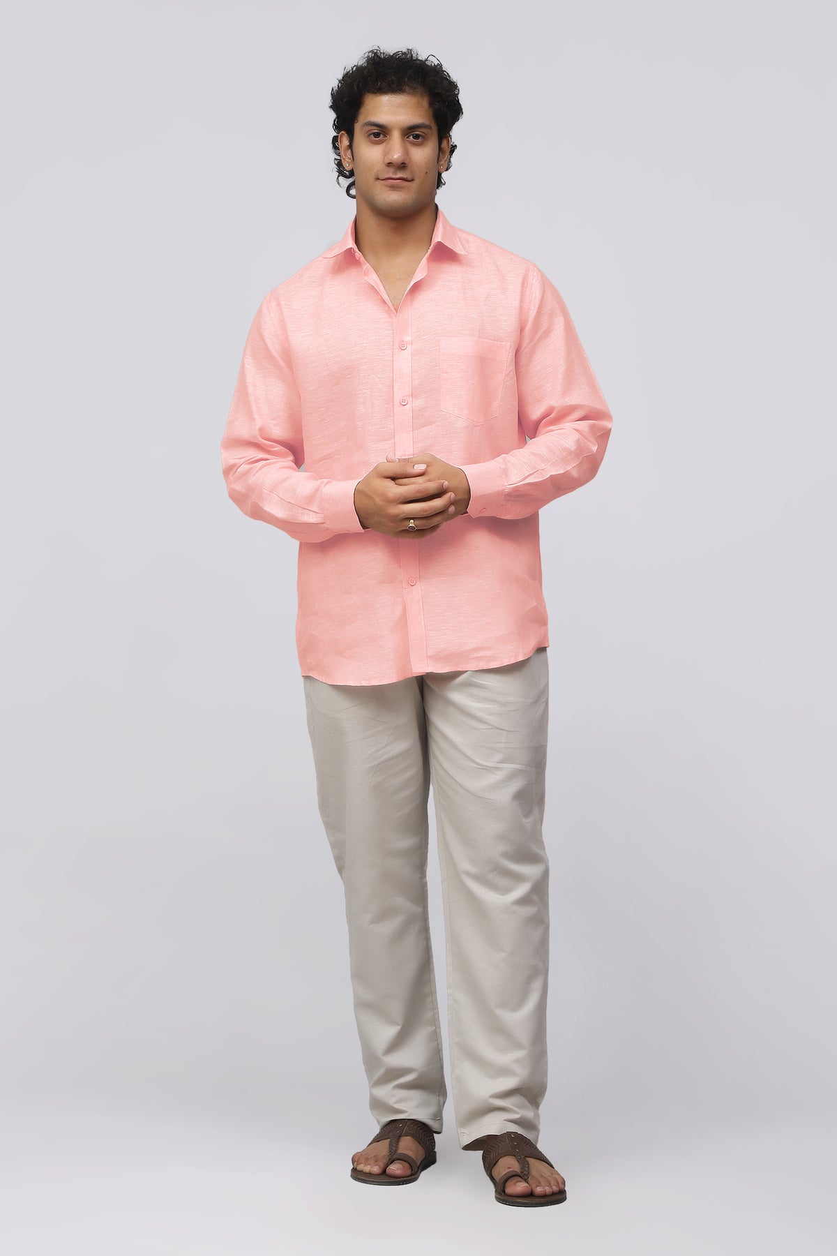 Bluebird Men's 100% Pink Linen Shirt