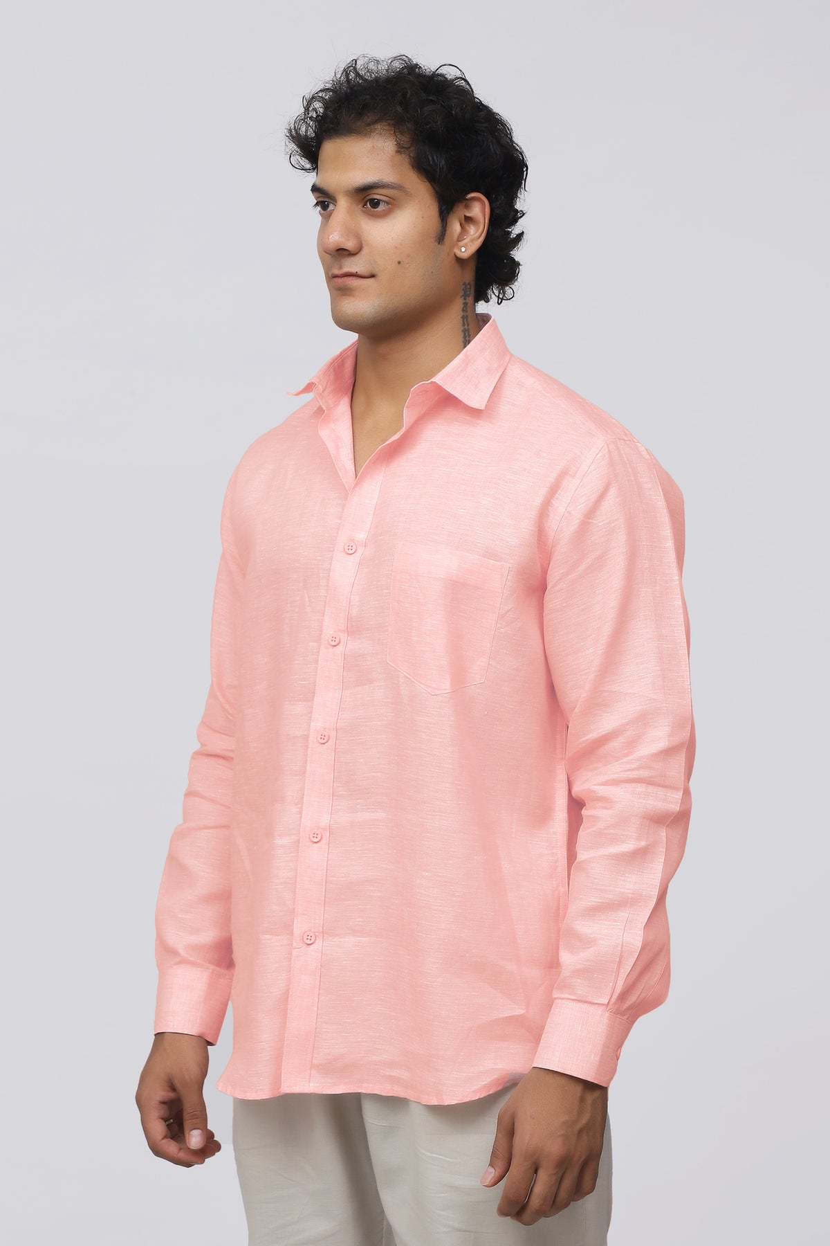 Bluebird Men's 100% Pink Linen Shirt