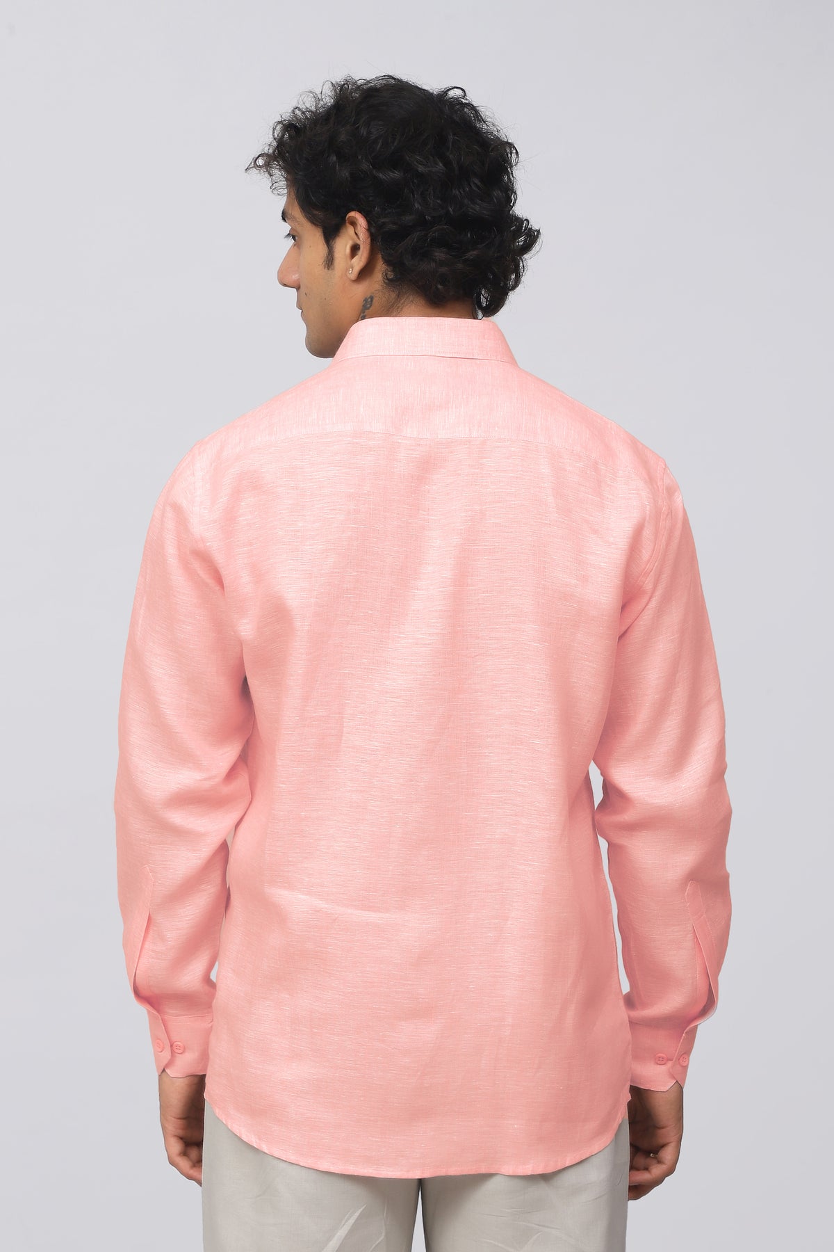 Bluebird Men's 100% Pink Linen Shirt