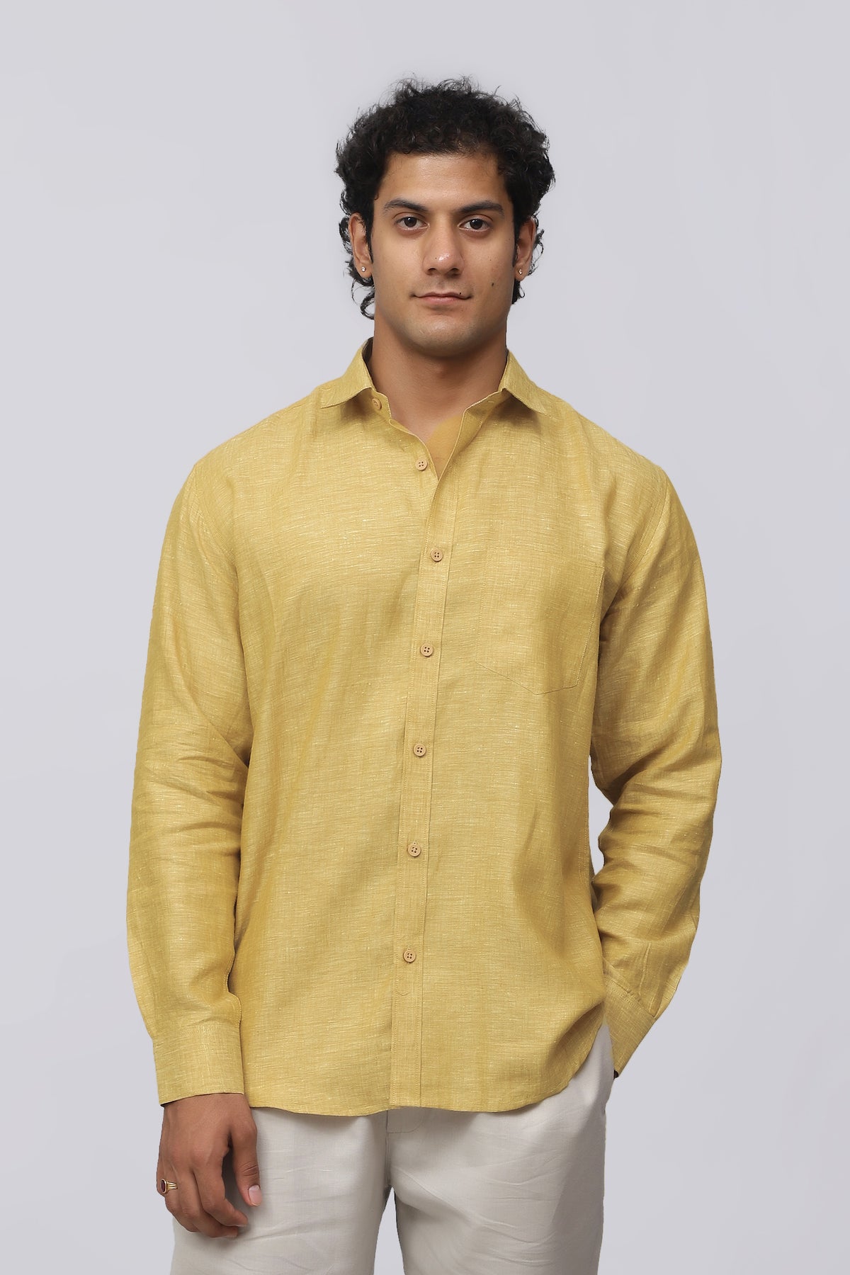 Bluebird Men's 100% Beige Linen Shirt