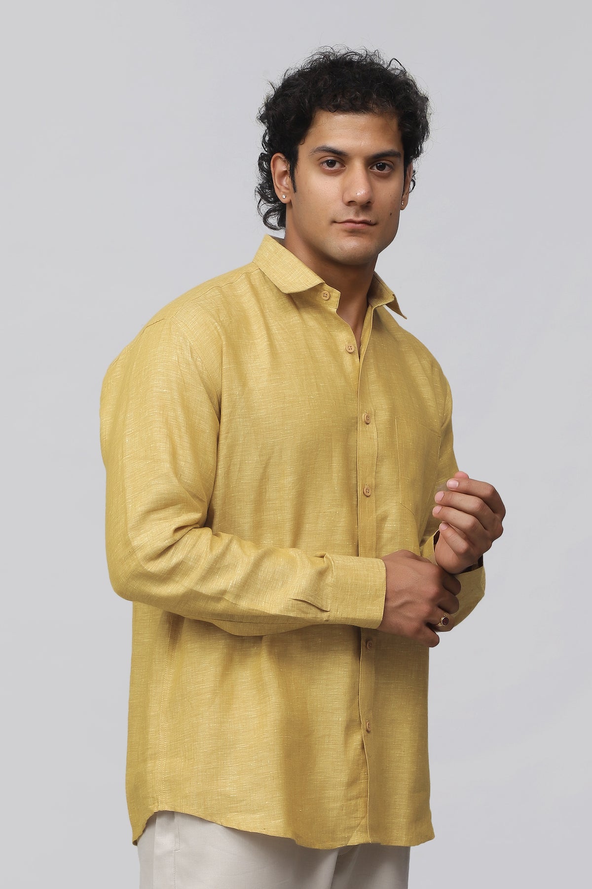 Bluebird Men's 100% Beige Linen Shirt