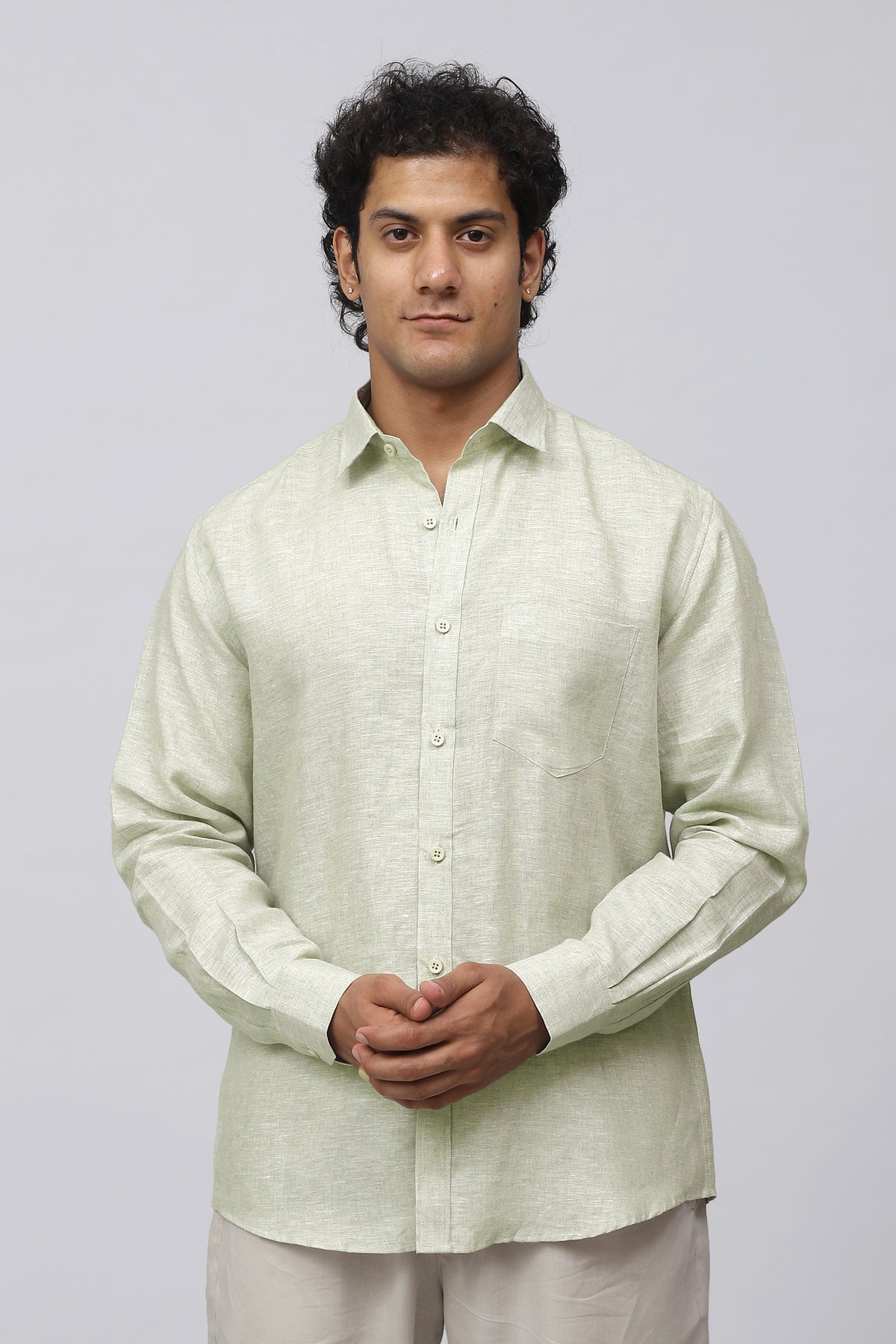 Bluebird Men's 100% Olive Linen Shirt