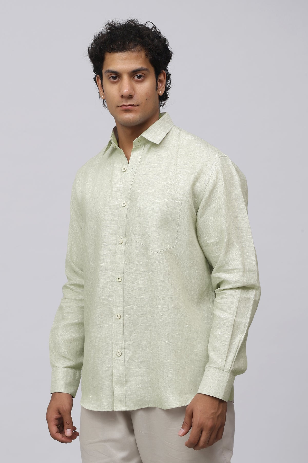 Bluebird Men's 100% Olive Linen Shirt