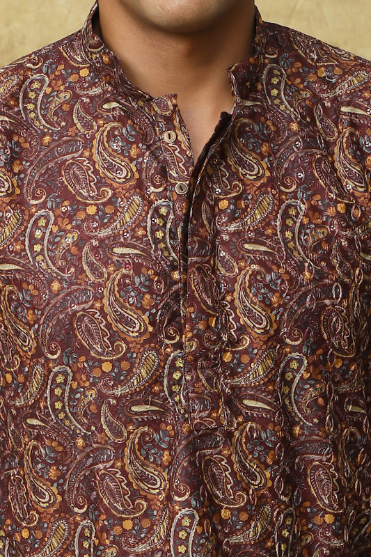 Bluesaanchi Men's Chikankari Embroidered Kurta Set - Brown