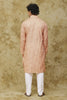 Bluesaanchi Men's Cotton Zari Embroidered Kurta Set - Peach Cream