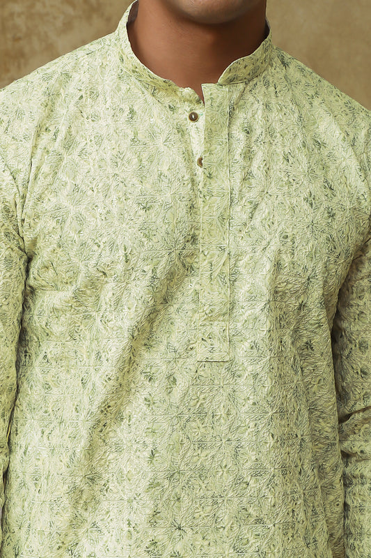 Bluesaanchi Men's Chikankari Embroidered Kurta Set - Lemon Yellow