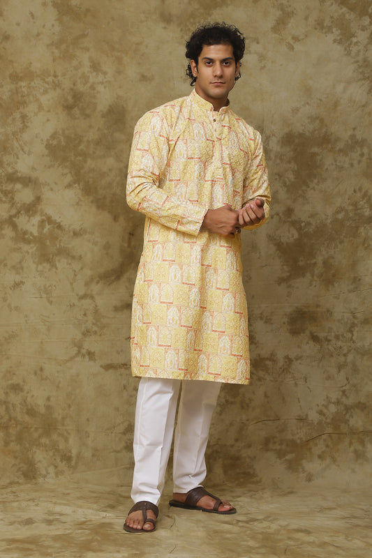 Bluesaanchi Men's Mango Khidki Butta Embroidered Kurta Set