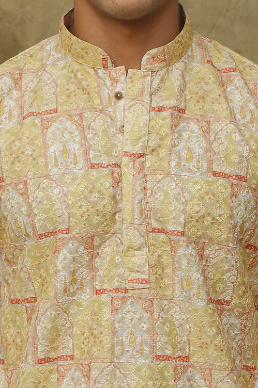 Bluesaanchi Men's Mango Khidki Butta Embroidered Kurta Set