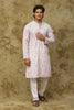 Bluesaanchi Men's Chikankari Embroidered Kurta Set - White & Pink