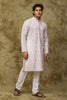 Bluesaanchi Men's Chikankari Embroidered Kurta Set - White & Pink