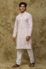 Bluesaanchi Men's Chikankari Embroidered Kurta Set - White & Pink