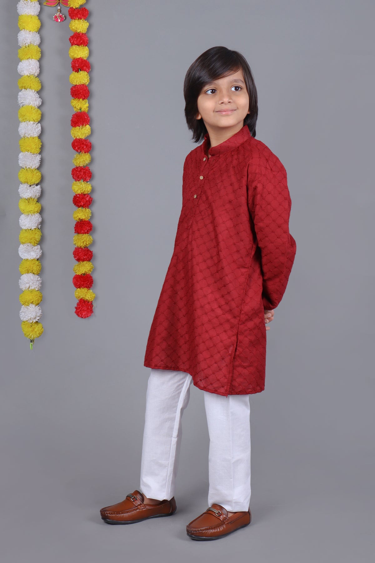 Red Chikankari Embroidery Kids Kurta Set – Elegant & Classic for Your Little One