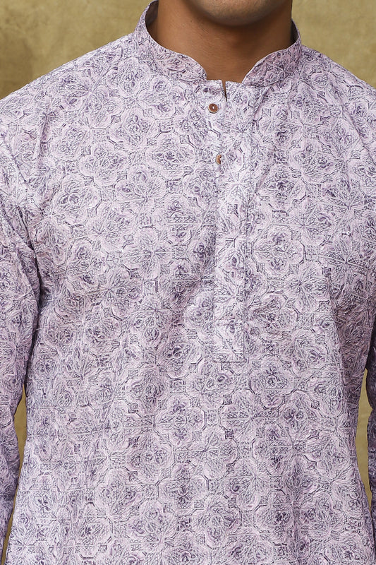 Bluesaanchi Men's Cotton Embroidered Kurta Set – Purple Flower