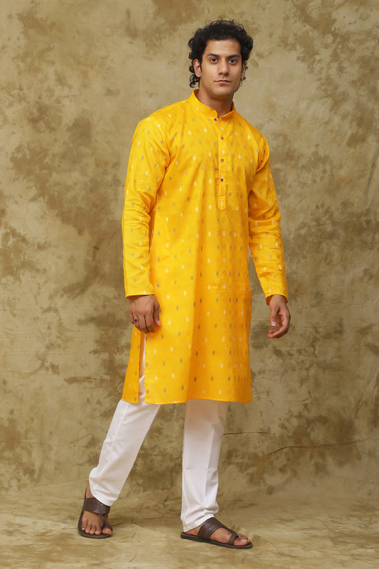 Bluesaanchi Men's Cotton Embroidered Kurta Set – Mustard