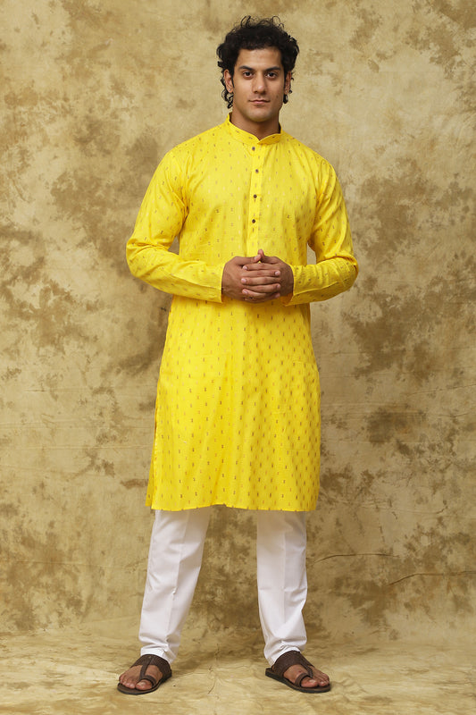 Bluesaanchi Men's Cotton Embroidered Kurta Set – Yellow Boota