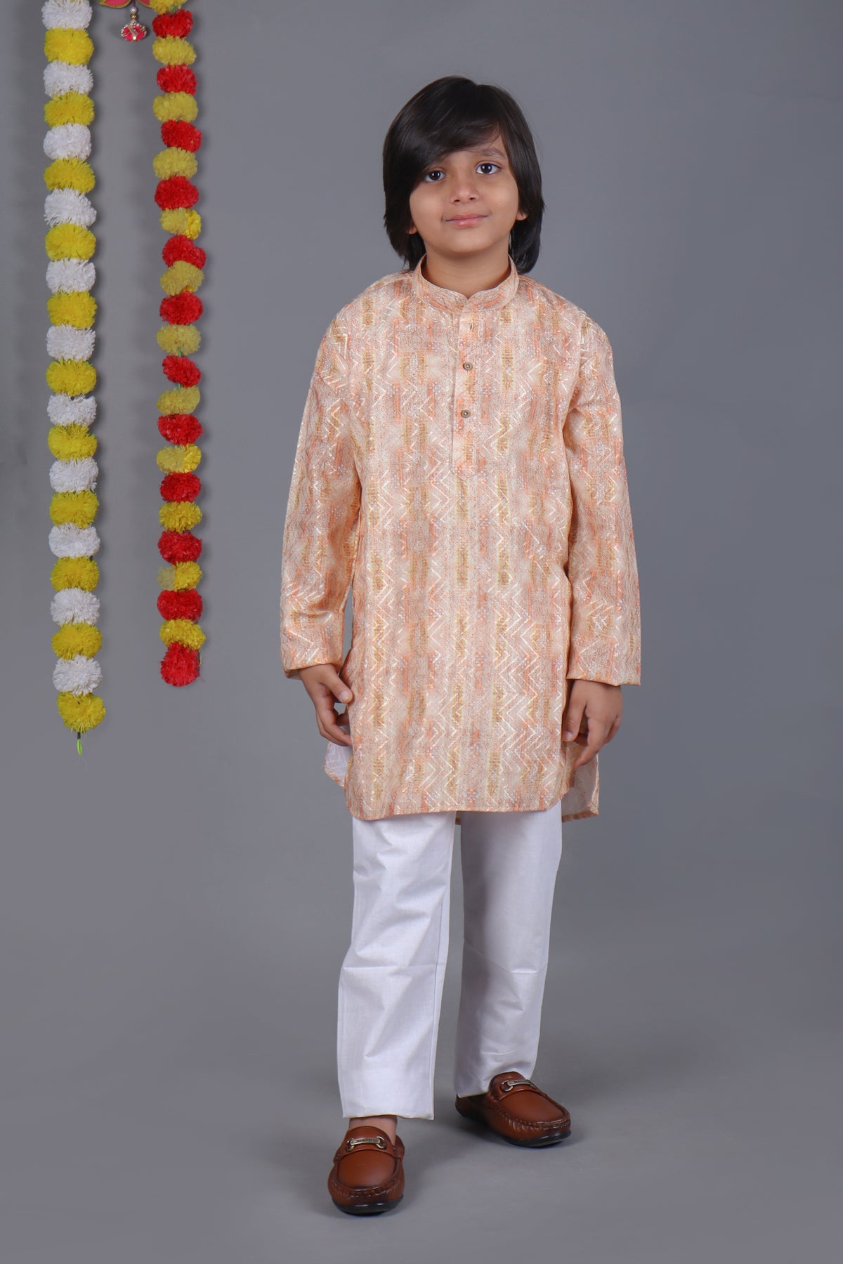 Dark Cream Printed Kurta Set – Elegant & Classic for Your Little One