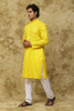 Bluesaanchi Men's Cotton Embroidered Kurta Set – Yellow Boota