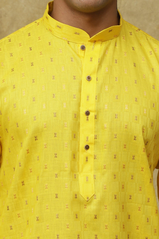 Bluesaanchi Men's Cotton Embroidered Kurta Set – Yellow Boota