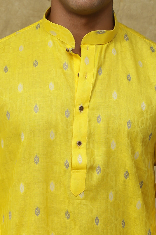 Bluesaanchi Men's Cotton Printed Kurta Set – Yellow Geometric