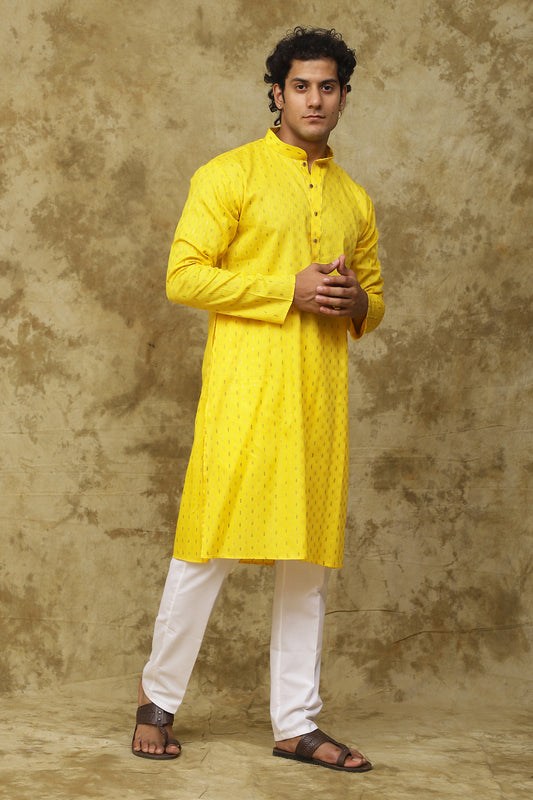 Bluesaanchi Men's Cotton Dobby Kurta Set – Yellow