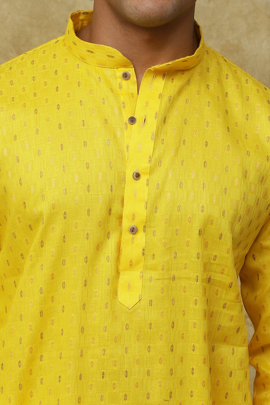 Bluesaanchi Men's Cotton Dobby Kurta Set – Yellow