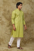 Bluesaanchi Men's Mehendi Brick Zigzag Embroidered Kurta Set