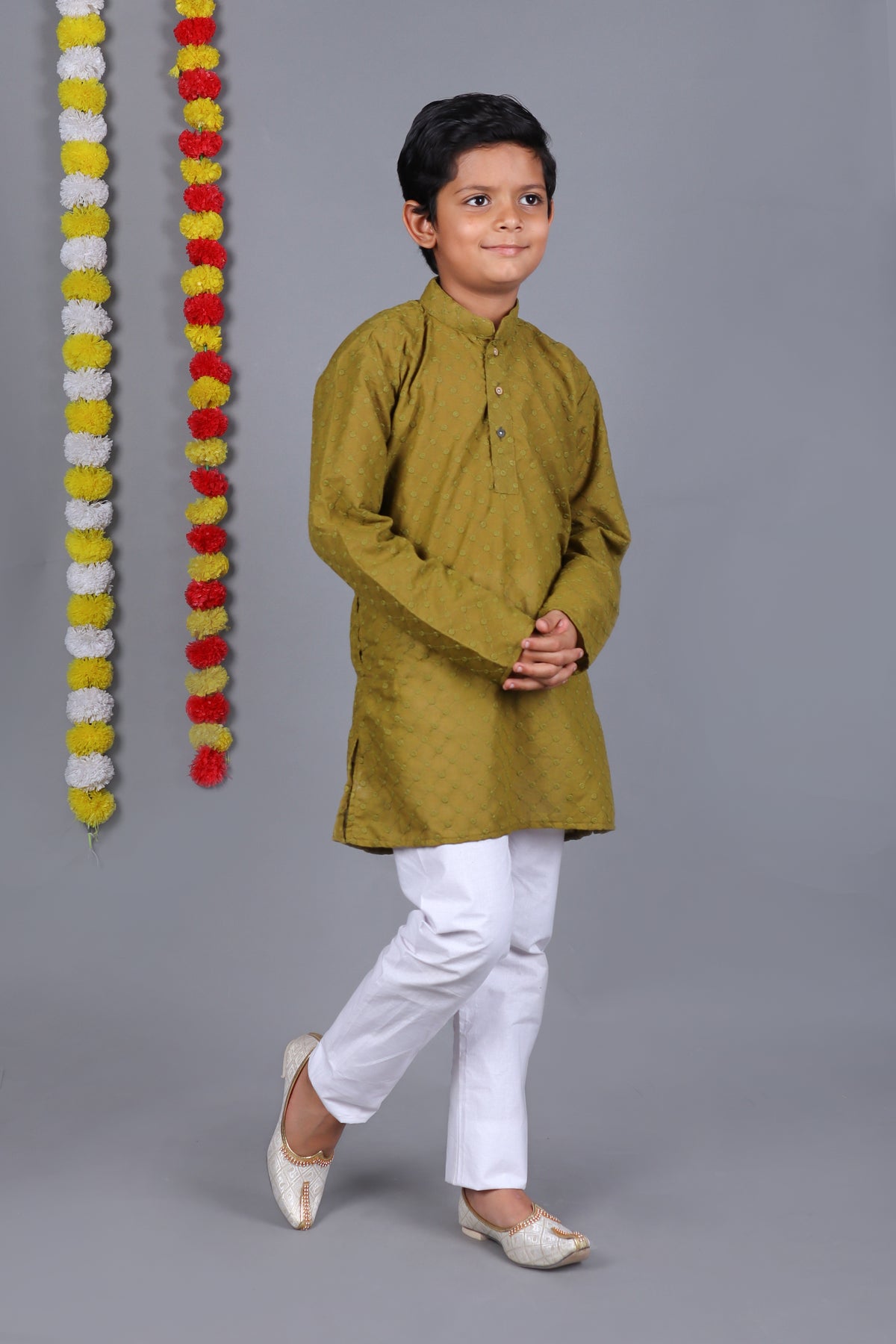 Mehendi Green Chikankari Embroidery Kurta Set – Elegant & Classic for Your Little One