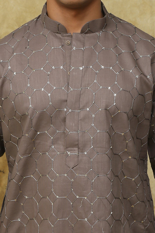 Bluesaanchi Men's Mud Octagon Sequin Threadwork Kurta Set