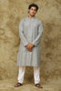 Bluesaanchi Men's Linen Threadwork Kurta Set - Creamy Grey