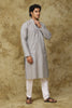 Bluesaanchi Men's Linen Threadwork Kurta Set - Creamy Grey