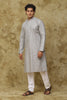 Bluesaanchi Men's Linen Threadwork Kurta Set - Creamy Grey