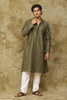 Bluesaanchi Men's Linen Threadwork Kurta Set - Dark Mehendi