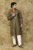 Bluesaanchi Men's Linen Threadwork Kurta Set - Dark Mehendi