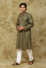Bluesaanchi Men's Linen Threadwork Kurta Set - Dark Mehendi