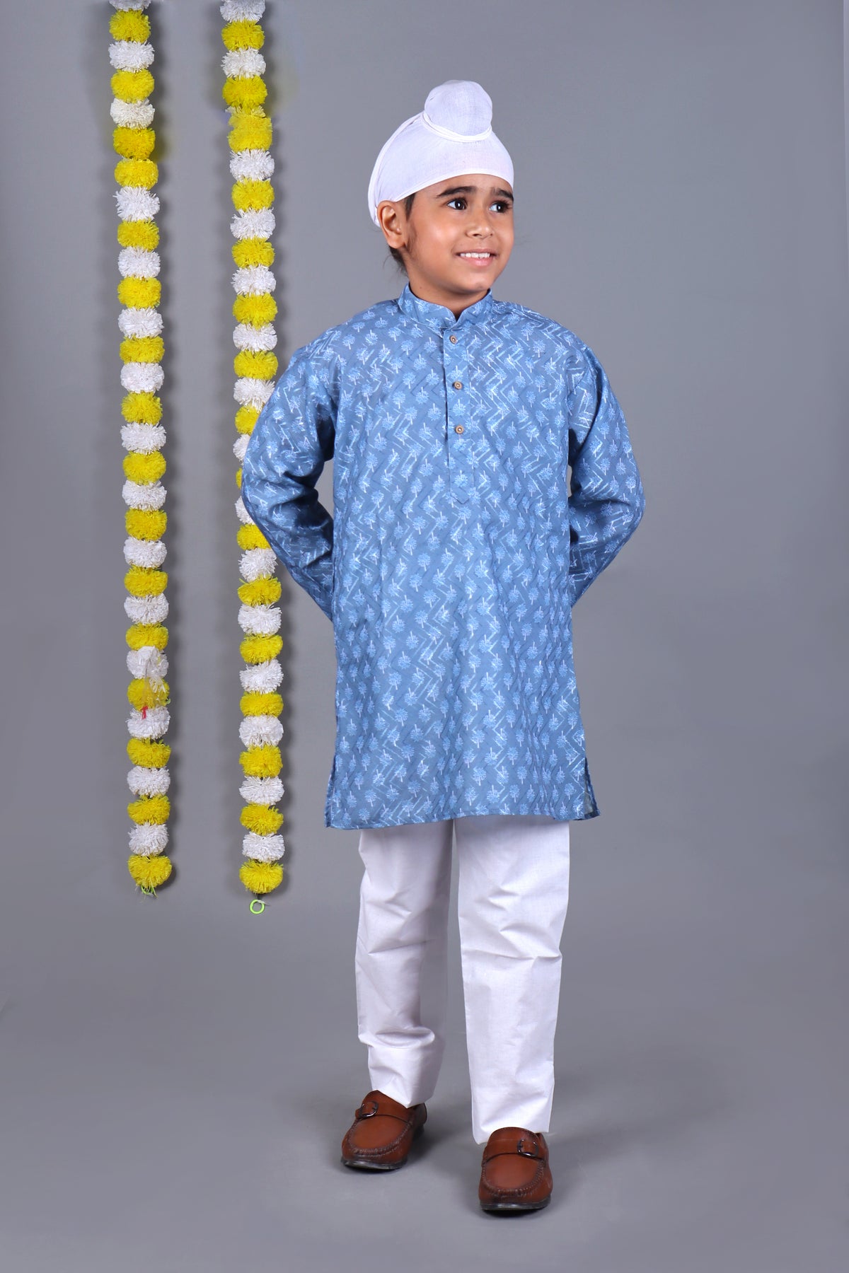 Sky Blue Printed Kurta Set – Elegant & Classic for Your Little One