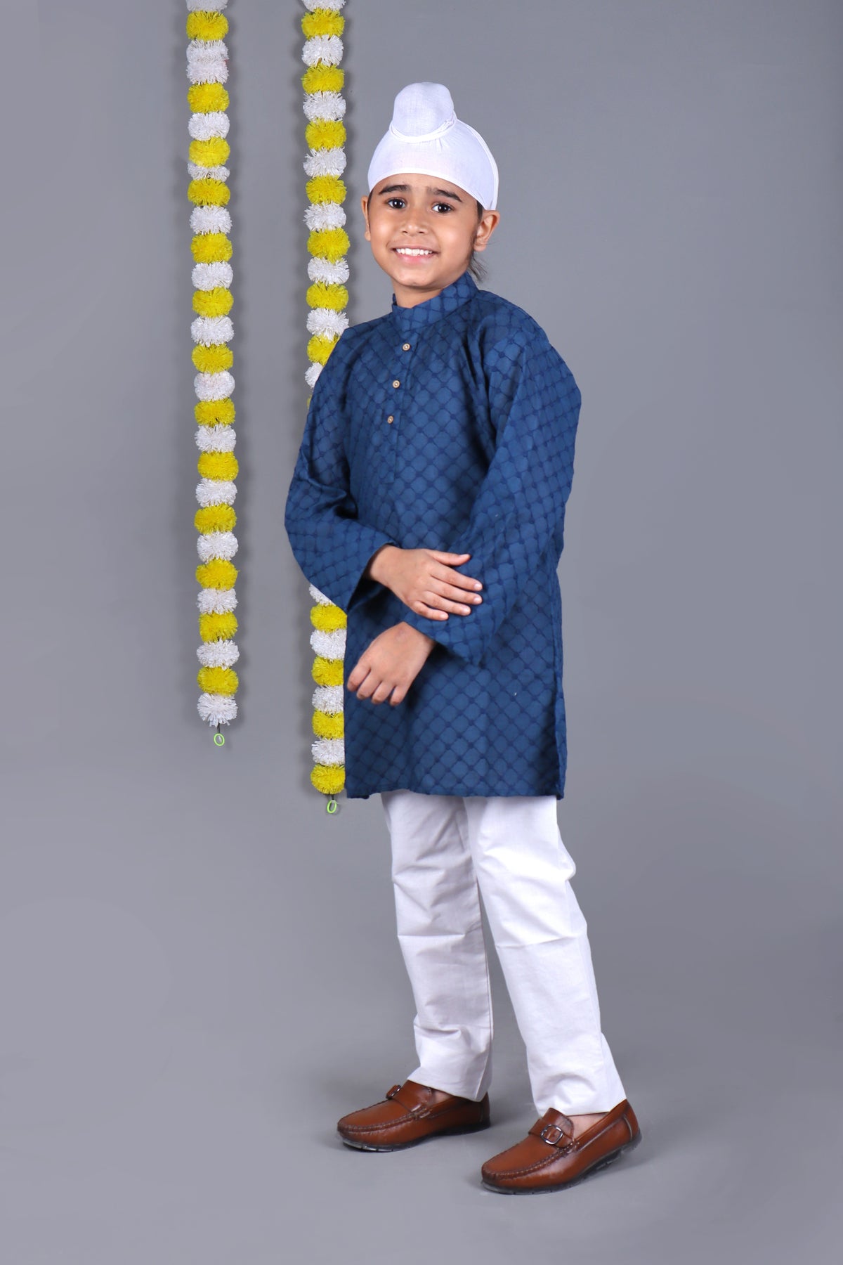 Dark Blue Chikankari Embroidery Kurta Set – Elegant & Classic for Your Little One