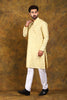 Light Golden Party Wear Embroidery Men's Kurta Pajama Set