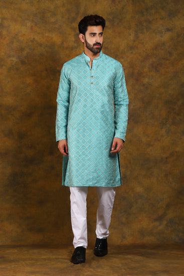 BLUESAANCHI MEN'S SKY BLUE EMBROIDERED KURTA SET