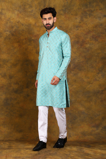 BLUESAANCHI MEN'S SKY BLUE EMBROIDERED KURTA SET